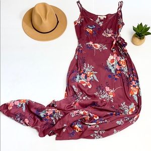The Band of Gypsies Plum Orange Floral Wrap Dress